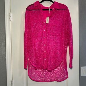 Brand new, NWT Neon Pink Sheer Button Down